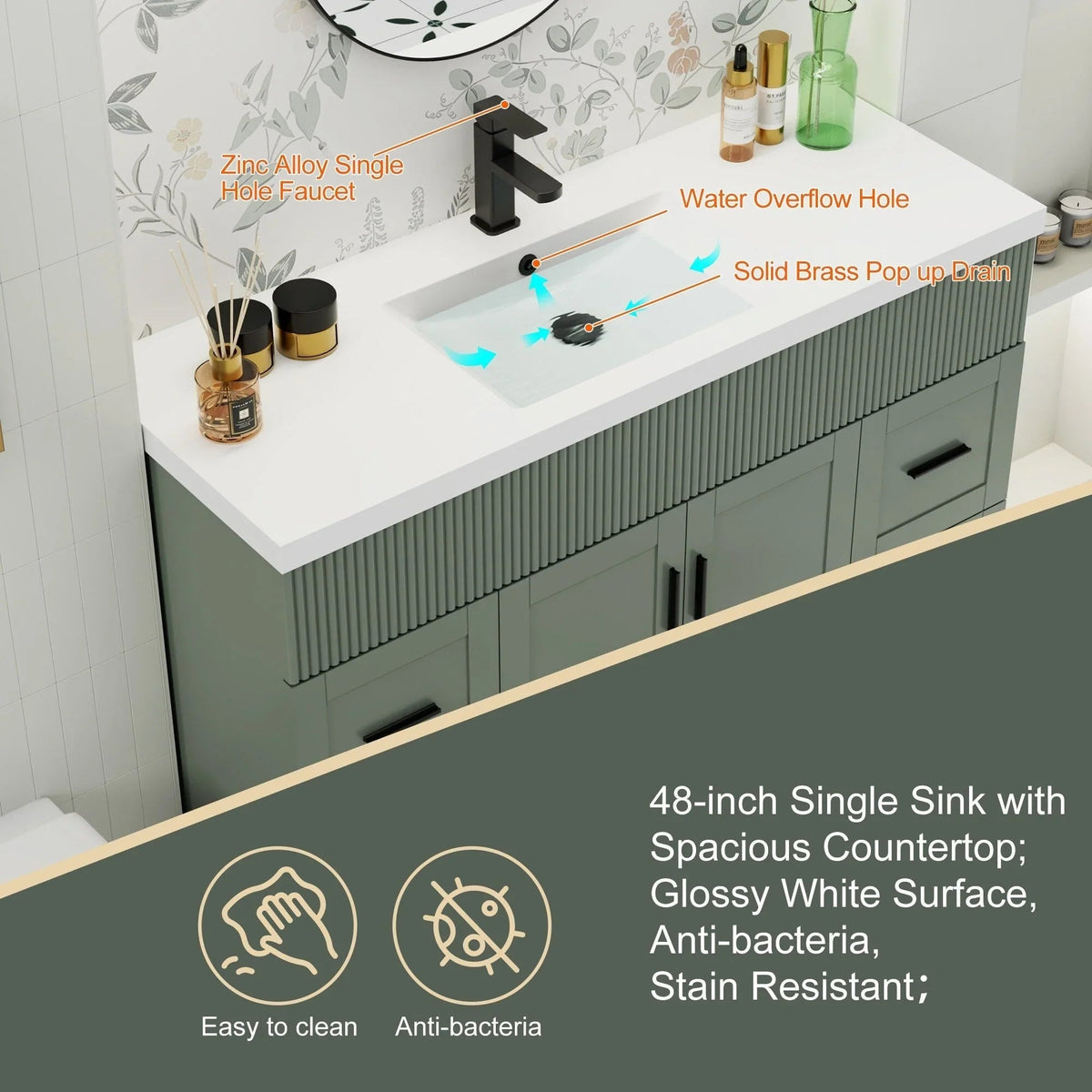 Wavy Line 30/36/48 Bathroom Vanity Set with Sink & Faucet