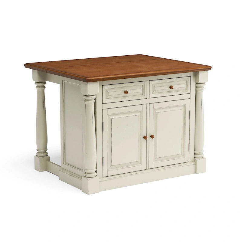 Homestyles Monarch 3-Piece Off-White Wood Kitchen Island Set with Drop Leaf Wood Top - 48 x 25 x 36