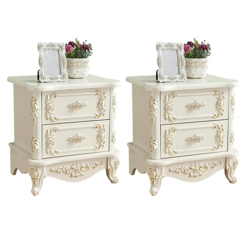 Traditional White Wood Carved 3-Drawer Nightstand