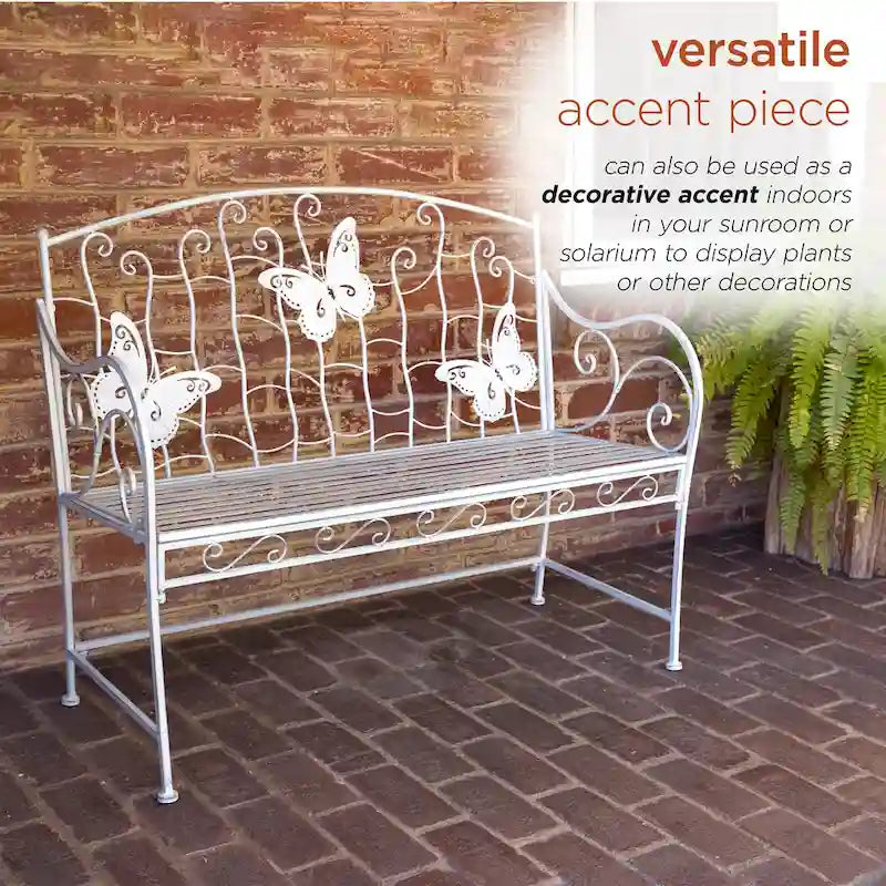 Alpine Corporation 44L Indoor/Outdoor 2-Person Classic Metal Garden Bench