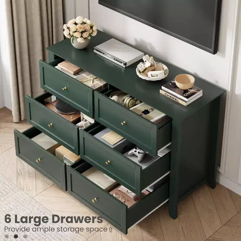 6 Drawer Dresser for Bedroom, Large Dresser with Deep Drawers & Metal Knobs, Modern Wooden Chests of Drawers for Entryway, Hallway