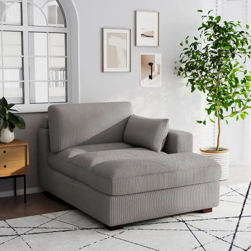 Oversize Corduroy Chaise Lounge Modular Sectional Sofa with Pillow