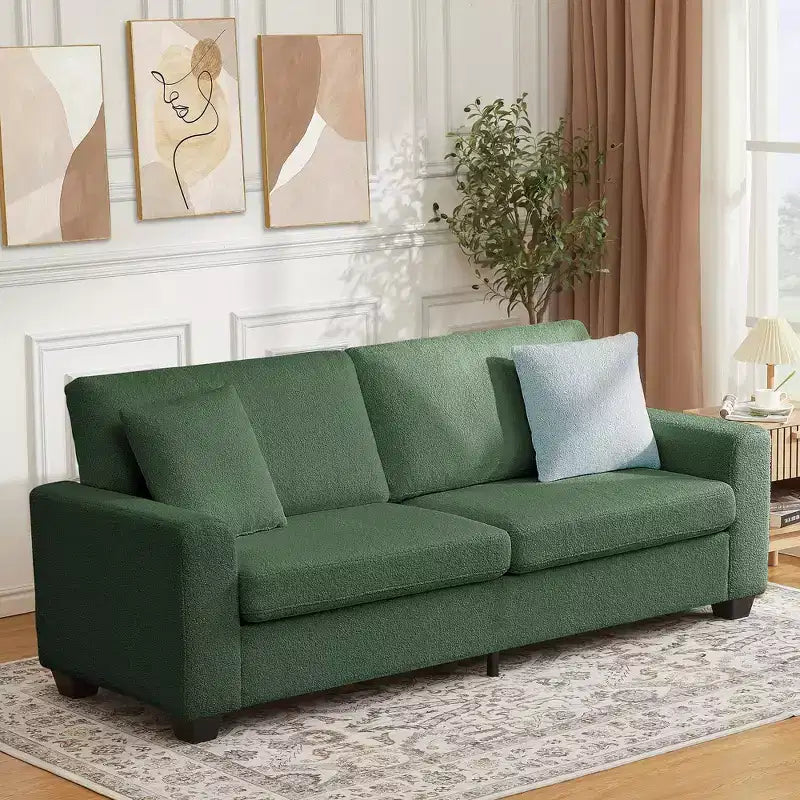83W Modern 3-Seater Sofa with Deep Seat, Soft Fabric, Wide Armrest, Removable Washable Cushion Cover