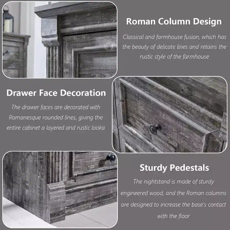 Mastgoal 57 Farmhouse Dresser with 7 Drawers, Rustic Wood Closet Storage with Roman Column for Bedroom
