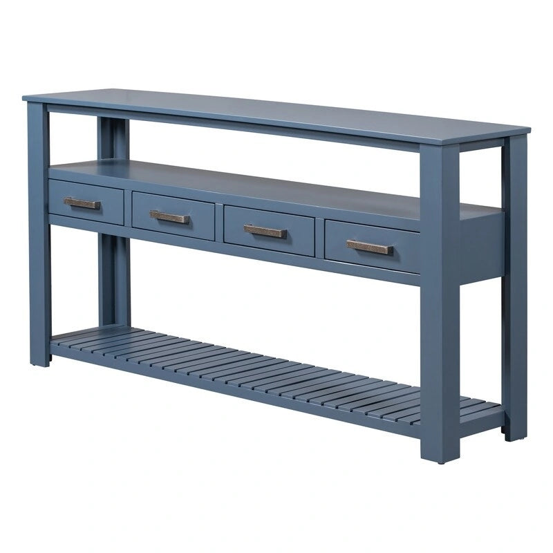 Long Entryway Console Sofa Table with Drawers, Farmhouse Wood Sofa Tables Console Table with 4 Drawers and 2 Shelves