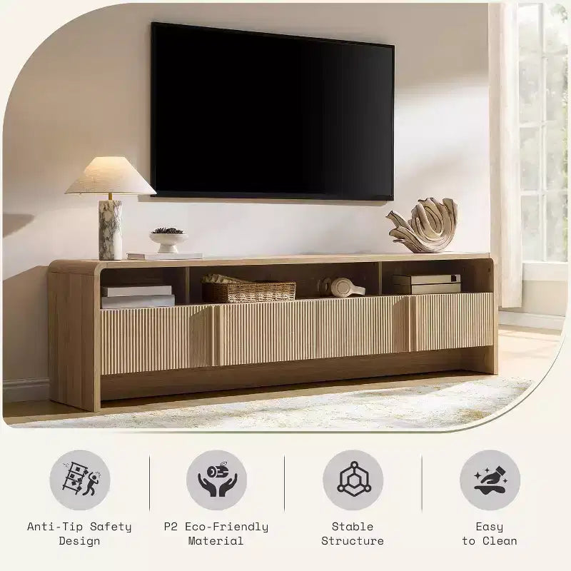 AMERLIFE 70 Modern TV Stand with Fluted Design & Storage Cabinets, for TVs up to 80, Wood Entertainment Center Media Console for Living Room