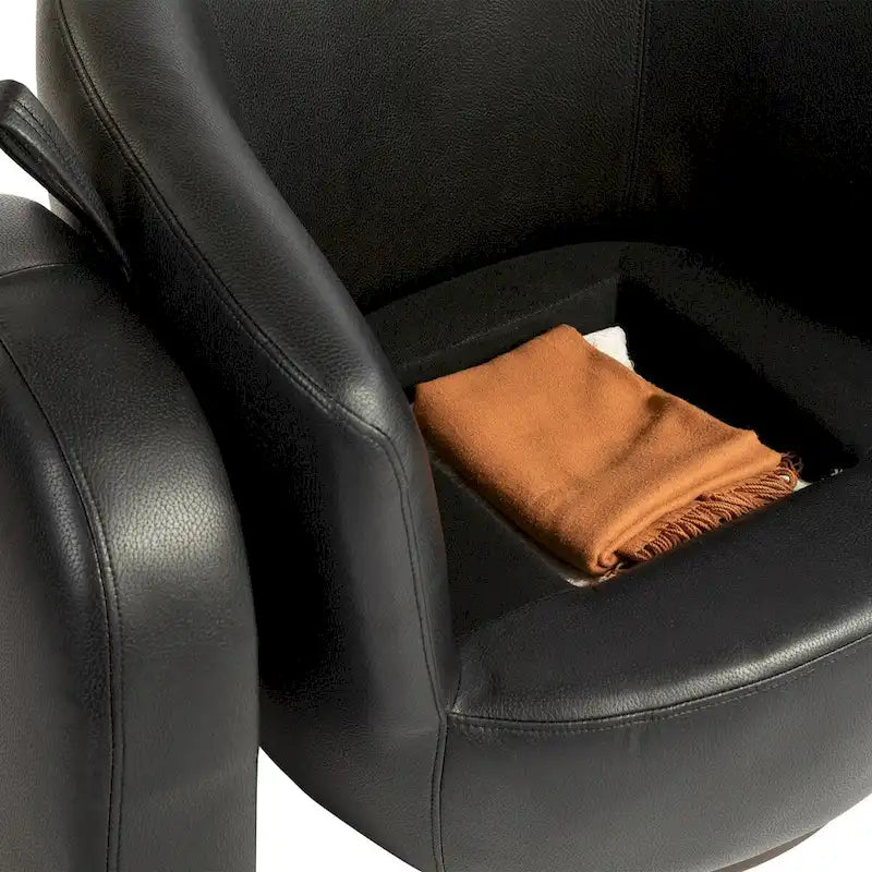 Upholstered Swivel Barrel Armchair with Storage Modern Living Room Side Chair for Bedroom, Office, Reading Spaces- PU
