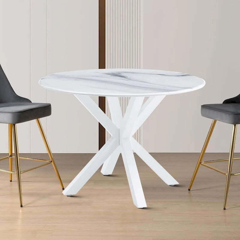 Modern Minimalist Round Dining Table with MDF Top and Metal Legs