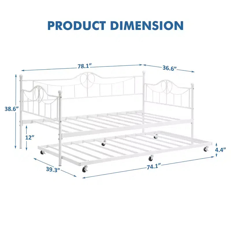Twin Day Bed with Trundle Bed Twin, Metal Daybed with Trundle, Daybed with Trundle Bed Frame, Steel Slat Support Sofa Bed for Kids Teens Adults