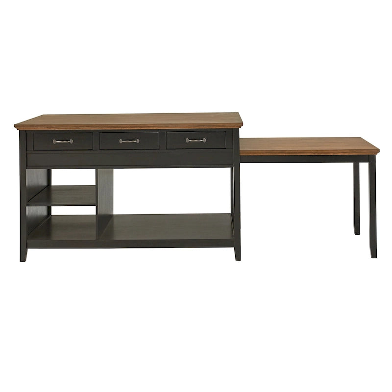 Eleanor Two-Tone Antique Finish Extendable Kitchen Island with 3 Drawers by iNSPIRE Q Classic