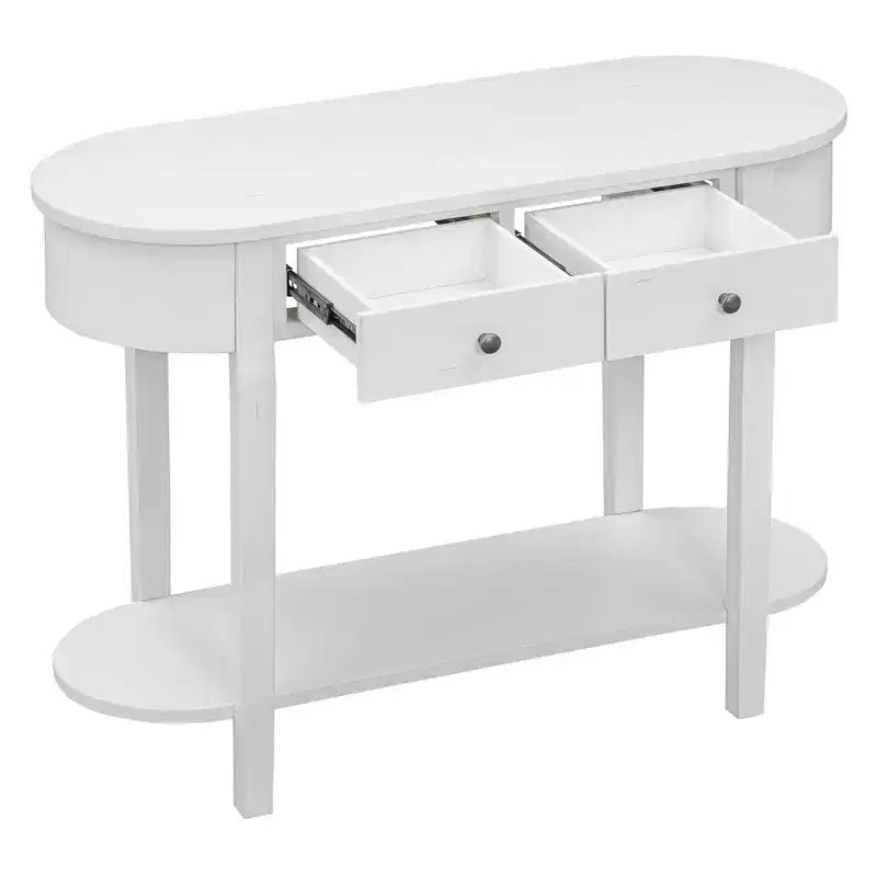 Okak Elegant Console Table with Smooth Glaze, Entry Table with Curved Design and 2 Drawers, Accent Table for Living Room, Hallway