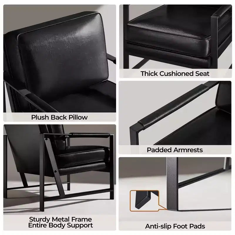 Yaheetech Set of 2 Retro Upholstered Lounge Arm Chairs with Metal Arms, Removable Seat & Back Cushion