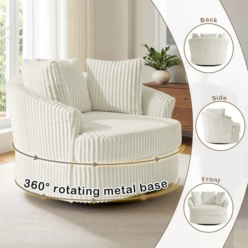 DREAMSIDEA Recessed Arm Slipcovered Swivel Barrel Chair