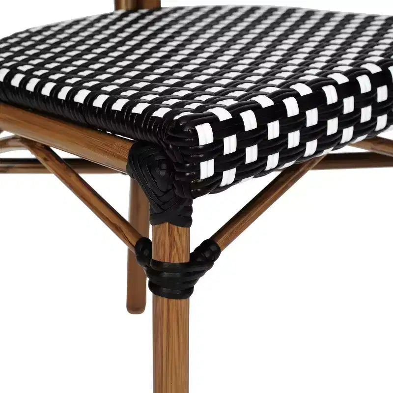 Flash Furniture Lourdes Indoor/Outdoor Commercial Thonet Bistro Stacking Chair, PE Rattan and Aluminum Frame