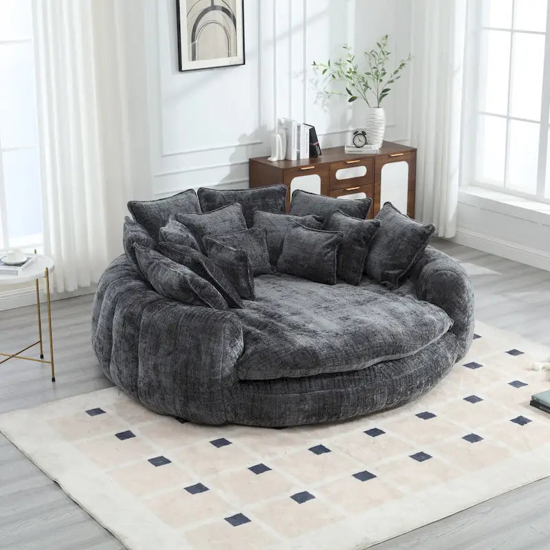 Comfortable Oversized Double Loaf High Back Round Sofa Bed with Armrests