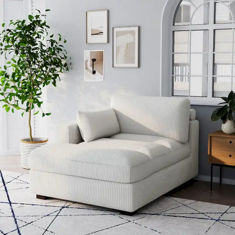 Oversize Corduroy Chaise Lounge Modular Sectional Sofa with Pillow