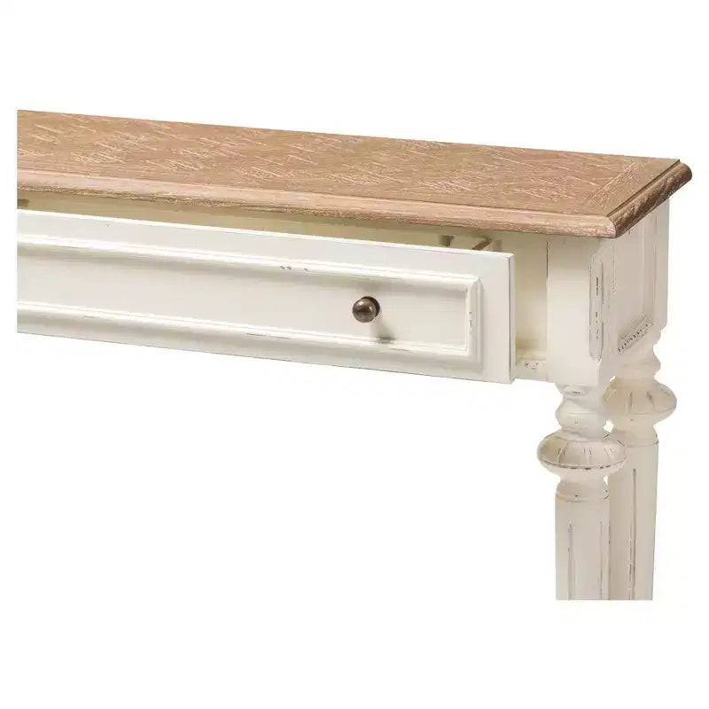 Marquetterie French Provincial Style Weathered Oak & Distressed Wood Console Table - White - Baxton Studio: Vintage, Carved Legs
