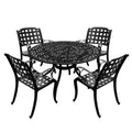5pc Patio Dining Set with 48 Ornate Outdoor Mesh Aluminum Round Table & Checker Chairs - Black - Oakland Living: UV-Resistant, Mold-Resistant