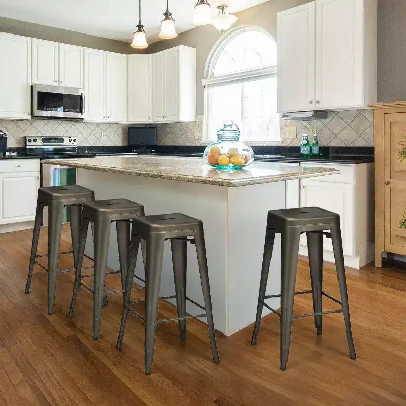 Costway Set of 4 Metal Bar Stools 30 Bar Height Barstools Industrial W/ Low Back Steel