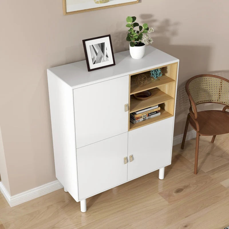 Multifunctional Storage cabinet with door, modern sideboard cabinet, wooden storage cabinet, leather handle drawer cabinet