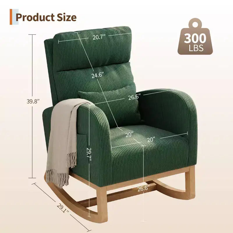 Modern Soft Rocking Chair with Pillow & Side Pockets, for Living Room, Bedroom