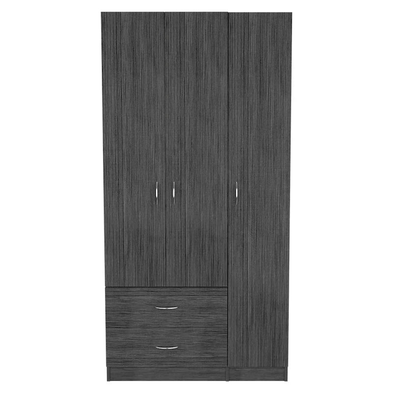FM Furniture Eureka 3 Door Armoire with 2 Drawers, Inner Shelves, and Rod