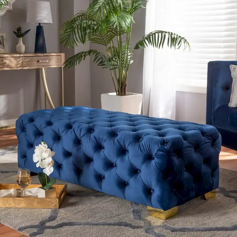 Gracewood Hollow Solanki Velvet Fabric Ottoman Bench