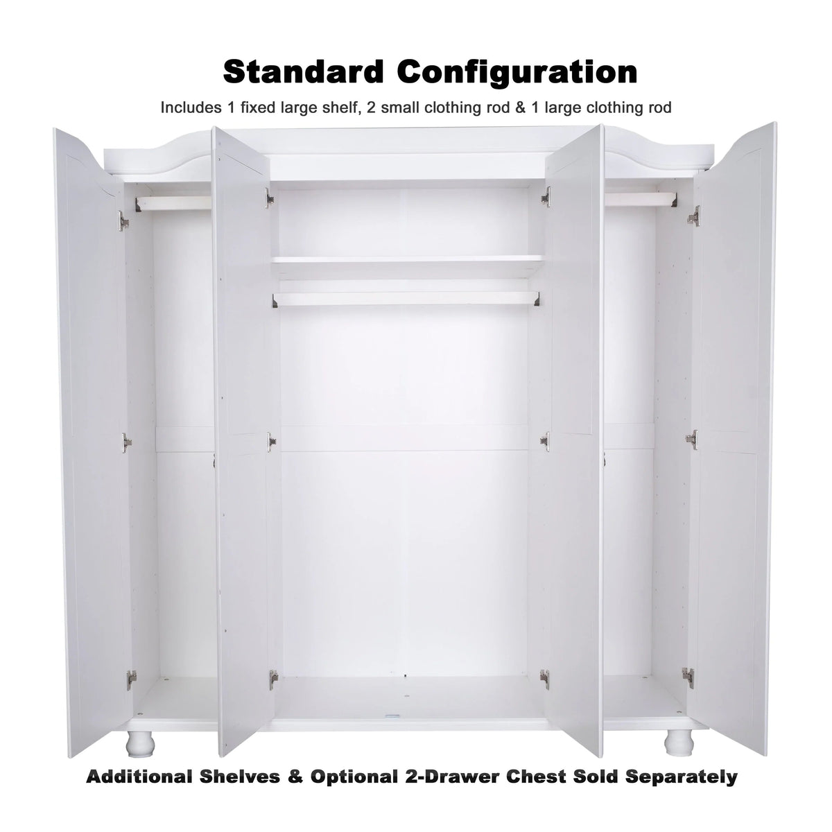 Palace Imports 100% Solid Wood Kyle 4-Door Wardrobe Armoire with Solid Wood or Mirrored Doors