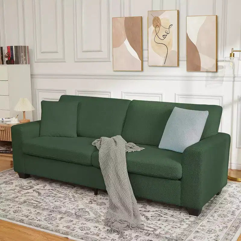 83W Modern 3-Seater Sofa with Deep Seat, Soft Fabric, Wide Armrest, Removable Washable Cushion Cover