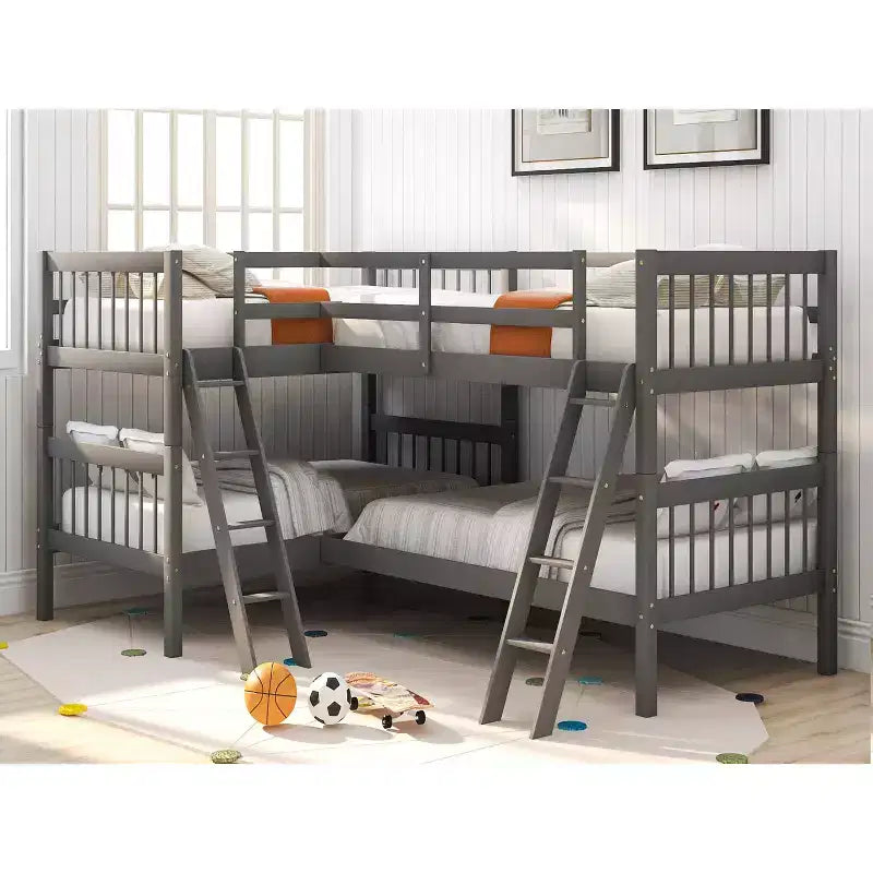 Whisen Twin-Over-Twin L-Shaped Bunk Bed with Ladder