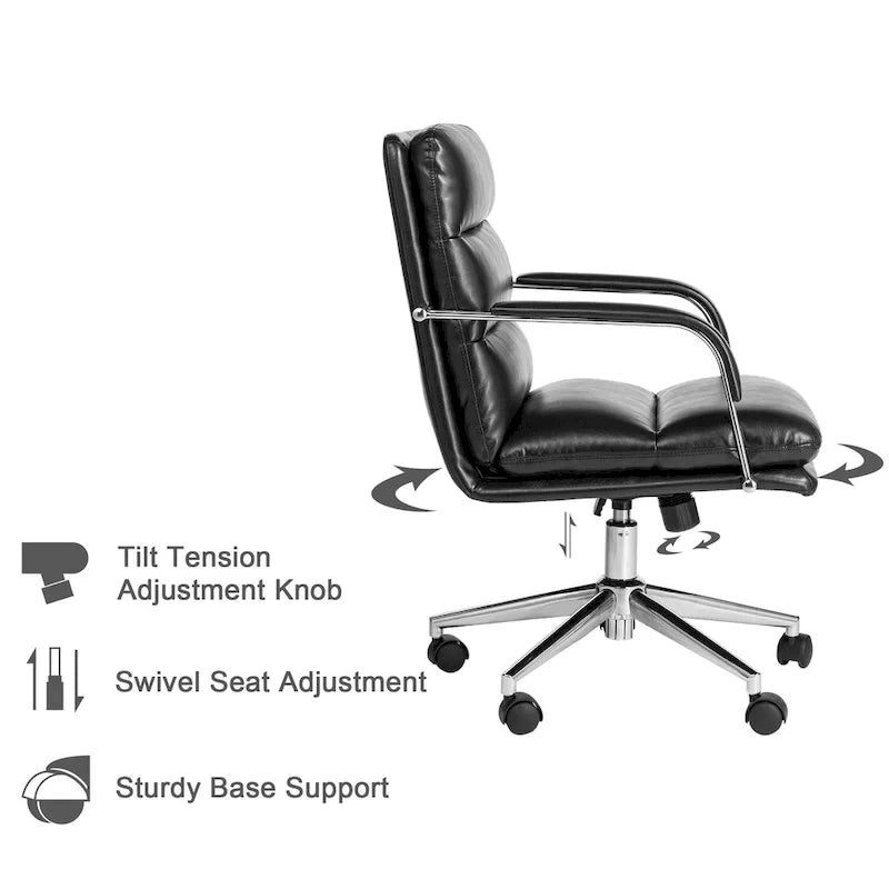 Glitzhome Leatherette Adjustable Swivel Desk Office Chair with Armrest Ergonomic Design