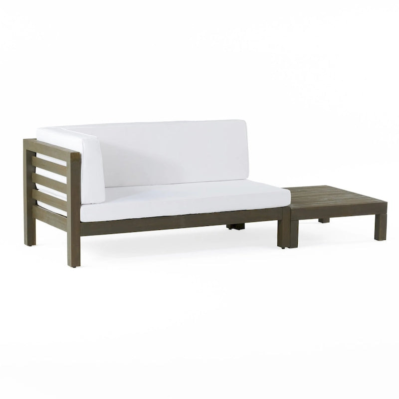Oana Outdoor Acacia Wood Left Arm Loveseat and Coffee Table Set with Cushion by Christopher Knight Home