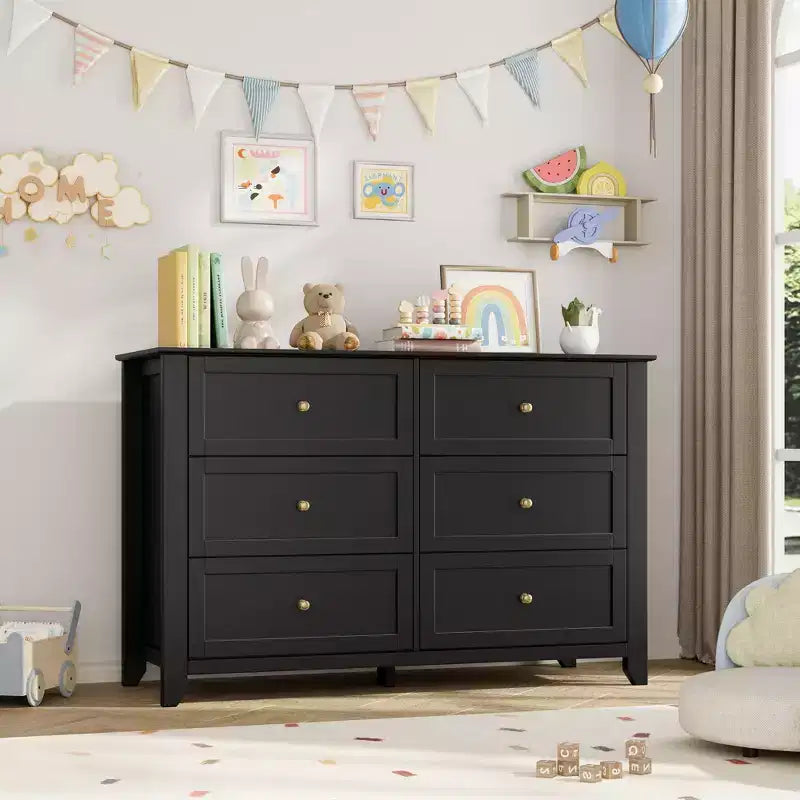 6 Drawer Dresser for Bedroom, Large Dresser with Deep Drawers & Metal Knobs, Modern Wooden Chests of Drawers for Entryway, Hallway
