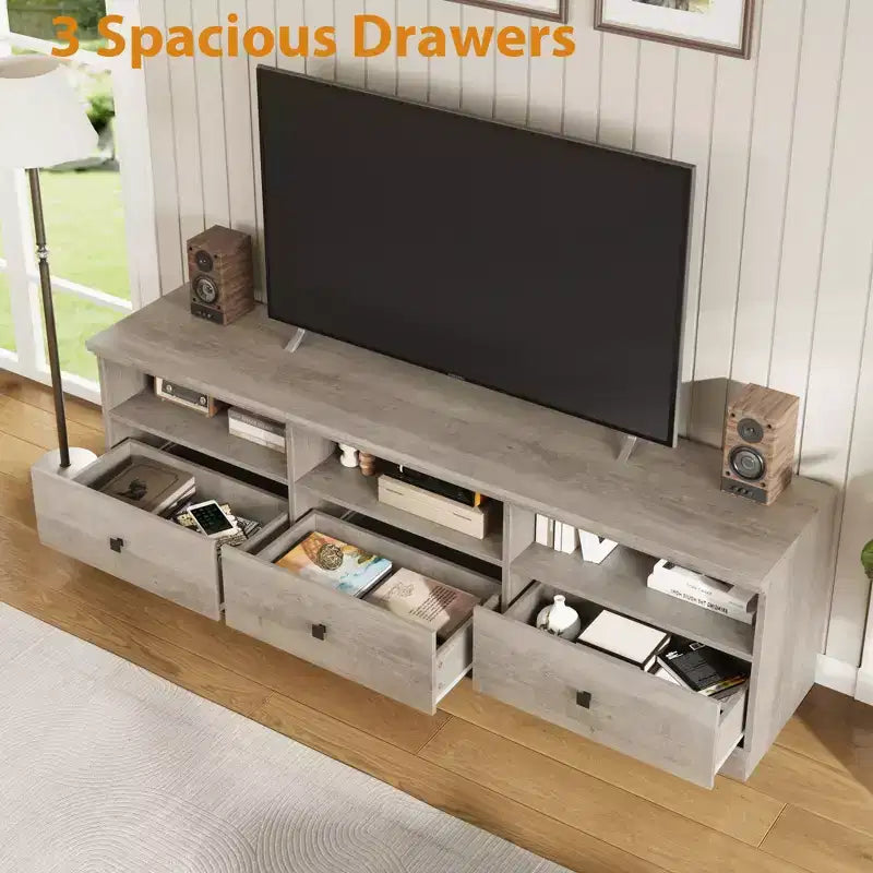 70 Mid-Century Modern Entertainment Center with Storage Drawer & Open Shelves