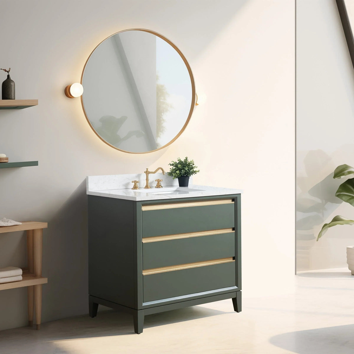 Vanity Art Bathroom Vanity with Ceramic Sink and Engineered Marble Top