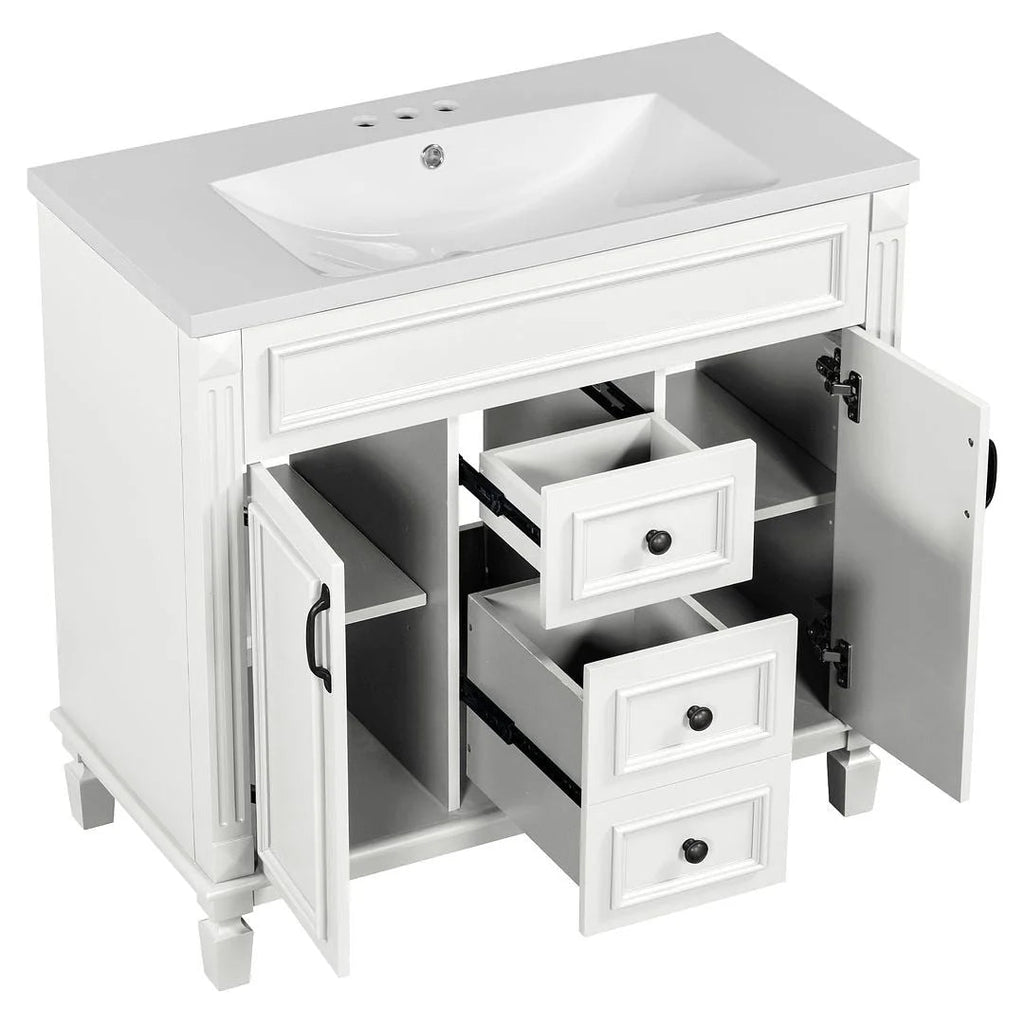 36 Modern Bathroom Vanity with Top Sink and Mirror Cabinet,2 Doors and 2 Drawers
