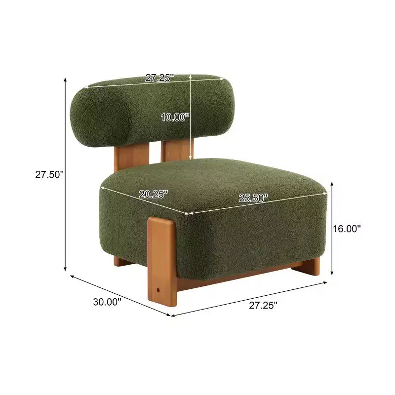 Modern Boucle Accent Chair with Rolled Backrest, Solid Wood Frame, Upholstered Accent Seating for Living Room, Bedroom, or Office