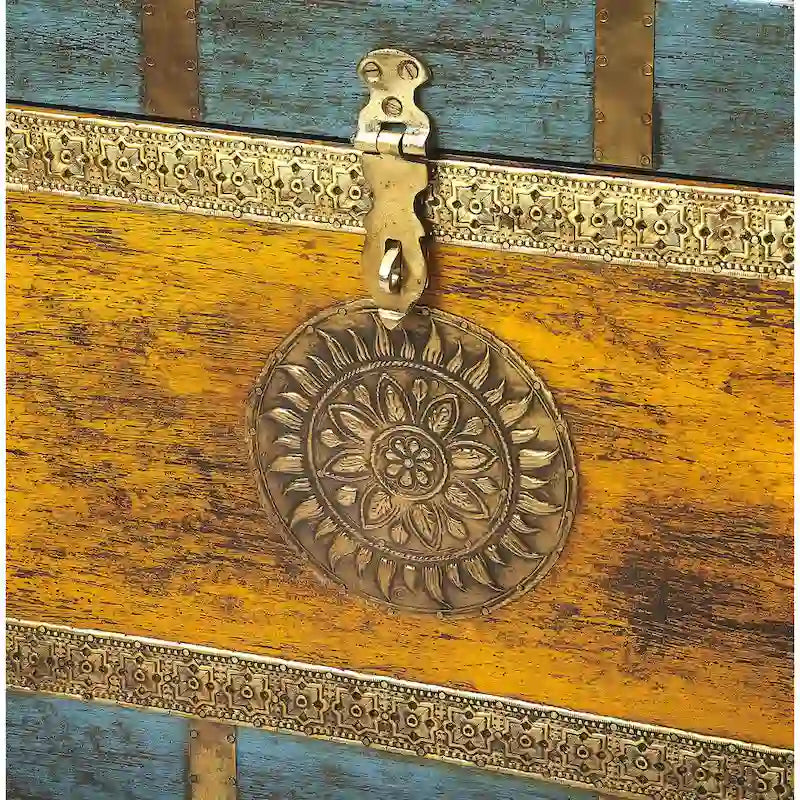 Nador Hand-Painted Brass Inlay Storage Trunk Coffee Table