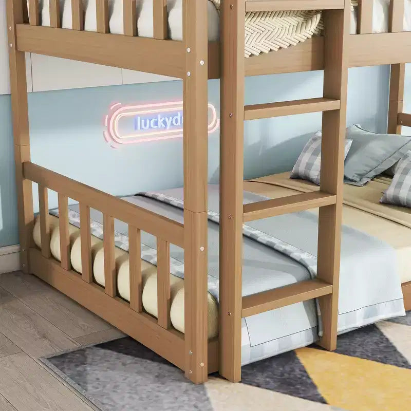 Triple Twin Bunk for Kids, Twin over Twin over Twin Detachable Bunk Bed with Ladder and Guardrail, Separate into 3 Beds