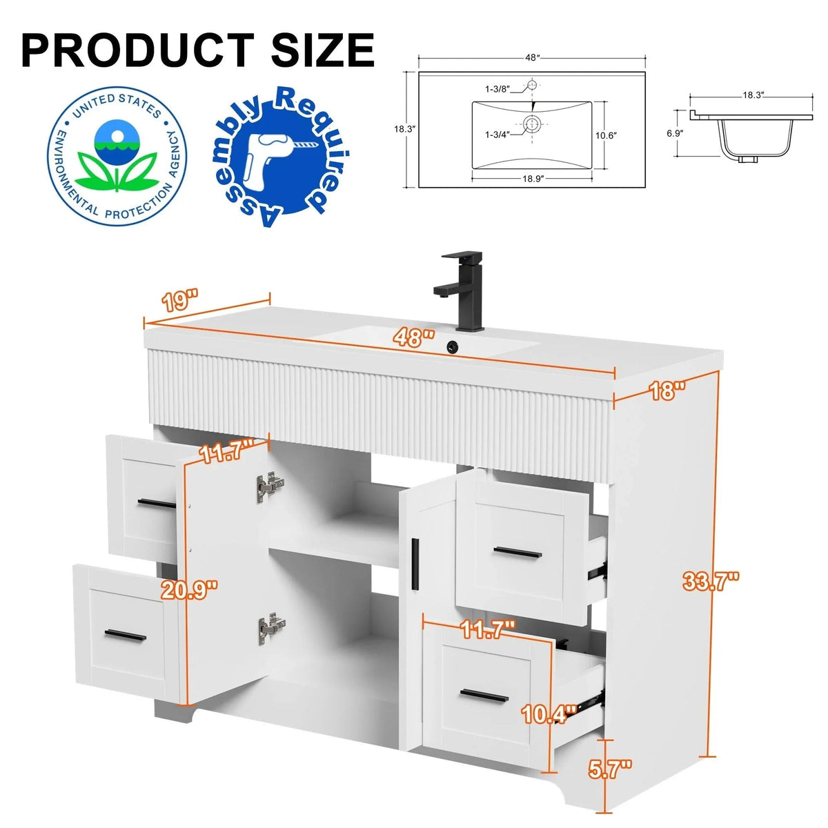Wavy Line 30/36/48 Bathroom Vanity Set with Sink & Faucet