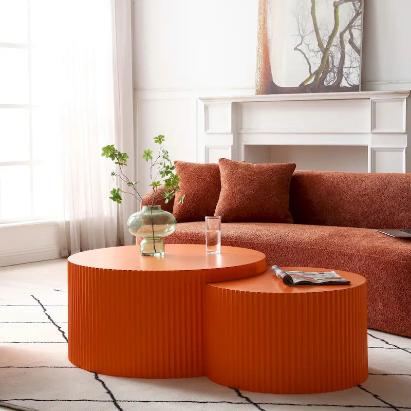 Modern Glam Round End Nesting Coffee Table Set for Living Room (Set of 2) No Assembled