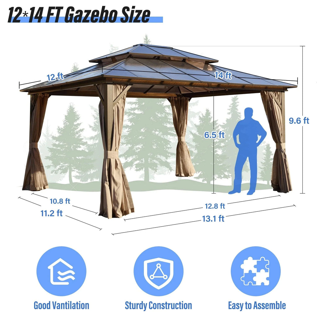 EROMMY Hardtop Gazebo,Outdoor Pergola with Double Roof & Netting & Curtains,Heavy Duty Canopy for Patio, Backyard, Pool party