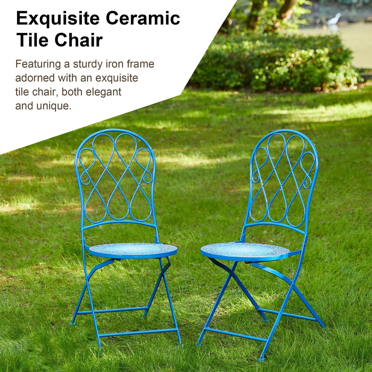 Glitzhome Outdoor Metal Folding Bistro Set 3PCS Patio Table Chairs