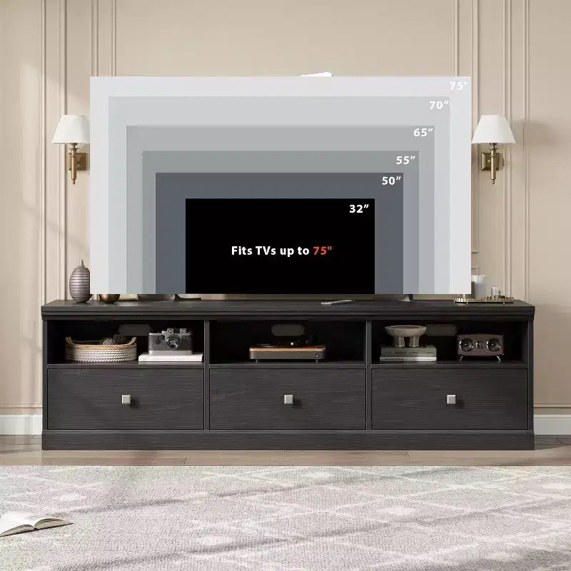 70 Mid-Century Modern Entertainment Center with Storage Drawer & Open Shelves