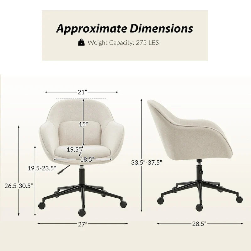 Victoria Curved Backrest 0ffice Chair Rotatable With Casters And Metal Base by HULALA HOME