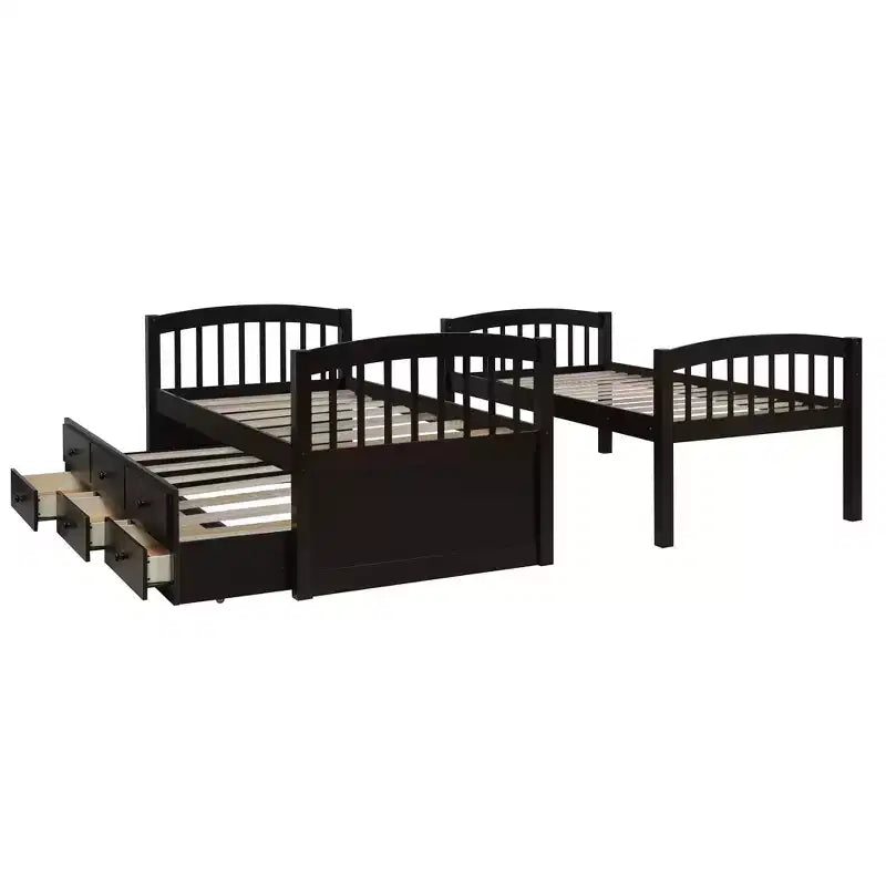 Twin Bunk Bed with Ladder, Safety Rail, Twin Trundle Bed with 3 Drawers for Teens Bedroom, Guest Room Furniture