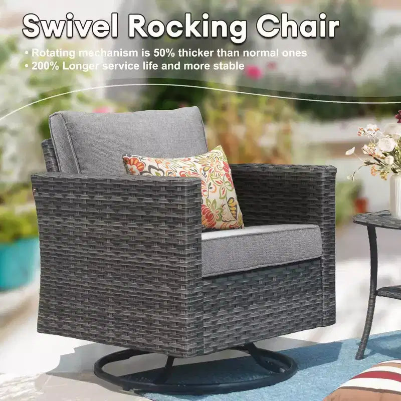 Ovios Tampa 8pc Wicker Outdoor Patio Furniture Conversation Sofa Set with Swivel Chairs and Cushions