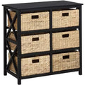 eHemco 3 Tier X-Side Storage Drawers with 6 Water Hyacinth Natural Wicker Baskets