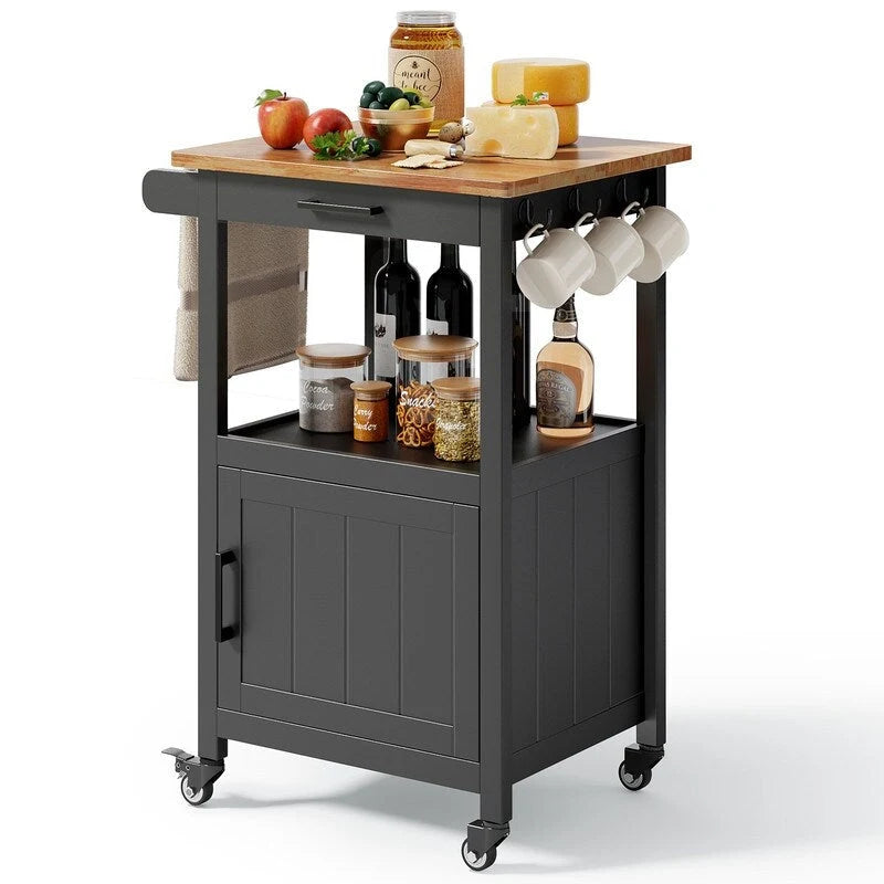 Wooden Kitchen Island Trolley Cart with Drawers