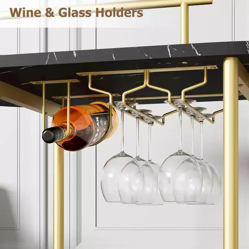 Bar Carts with 4-Tiers Storage ShelvesMobile Bar Seving Carts On Wheels with Wine Rack and Glass Holder for Kitchen, Dining Room, Living Room